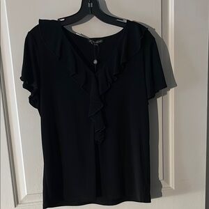 Adrianna Papell Black Ruffled Short Sleeve Blouse
